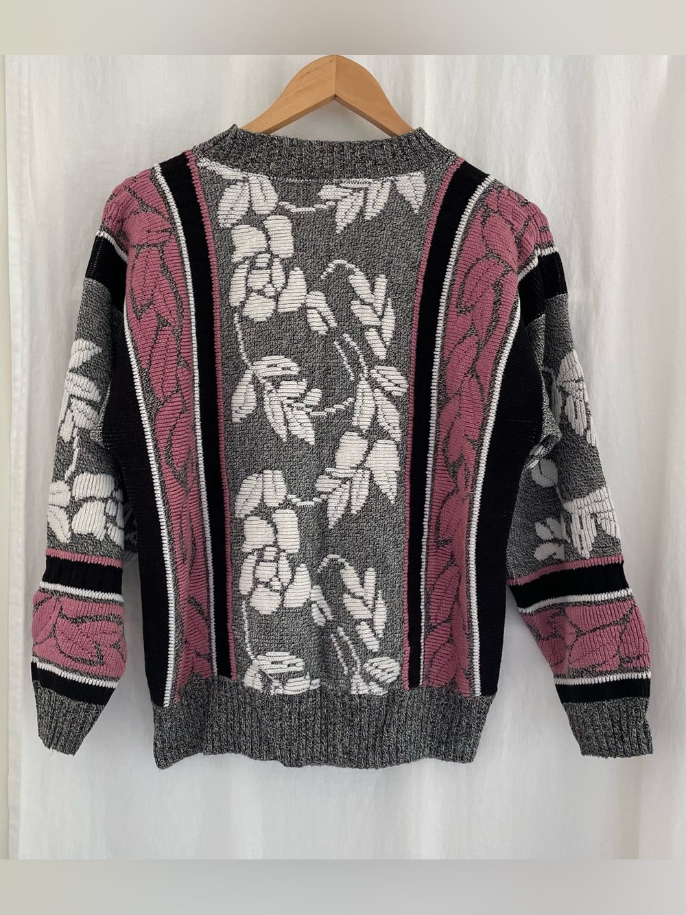 Floral Knit Crewneck Sweater in Pink, Gray, Black, White - Picture 2 of 6